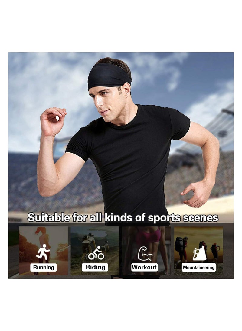 5 Pack Sports Headbands, Non-Slip Soft Cotton Sports Elastic Headbands for Men and Women, Thin Summer Headbands, Soft Cotton Headbands for Yoga, Workout, Running, Cycling (Black, Light Grey, Dark Grey, white, blue,) - Image 1
