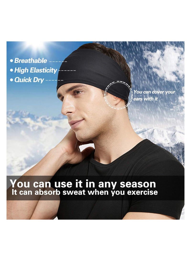 5 Pack Sports Headbands, Non-Slip Soft Cotton Sports Elastic Headbands for Men and Women, Thin Summer Headbands, Soft Cotton Headbands for Yoga, Workout, Running, Cycling (Black, Light Grey, Dark Grey, white, blue,) - Image 2