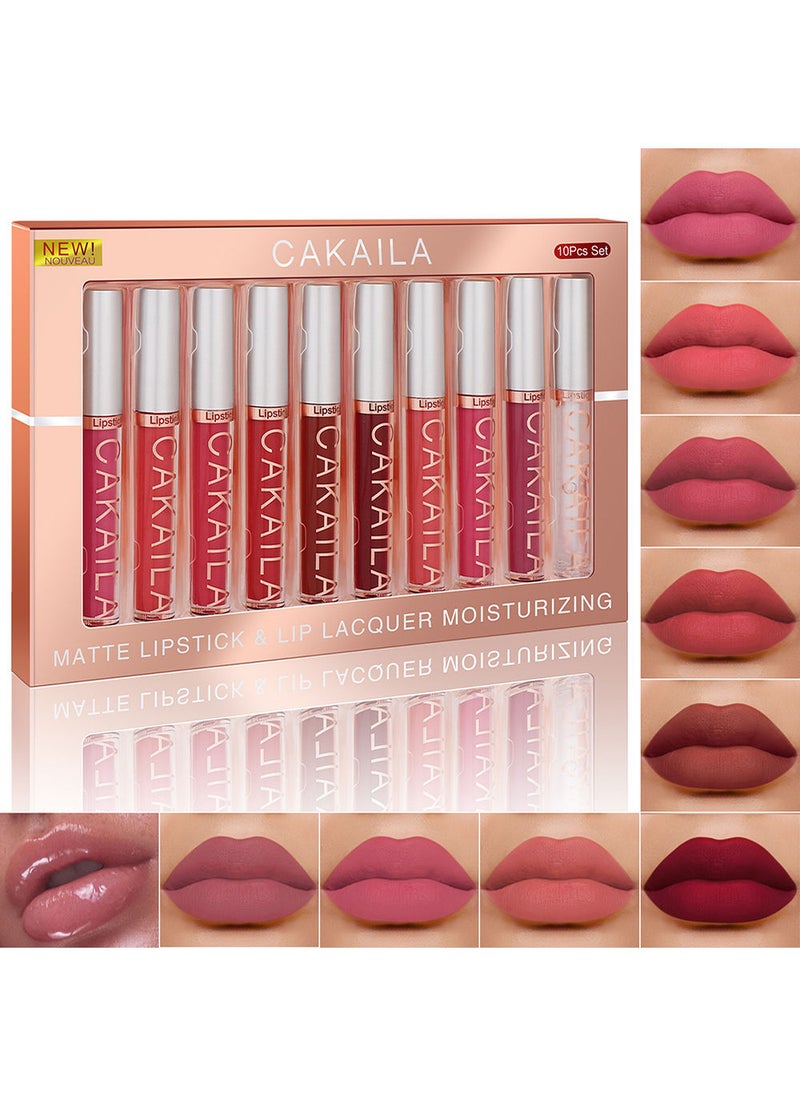 CAKAILA - 10 Pcs Matte Liquid Lipstick Set Contains Smooth Lip Lacquer Moisturizing Long Lasting Waterproof Velvet High Pigmented Lip Makeup Set For Women - Image 1
