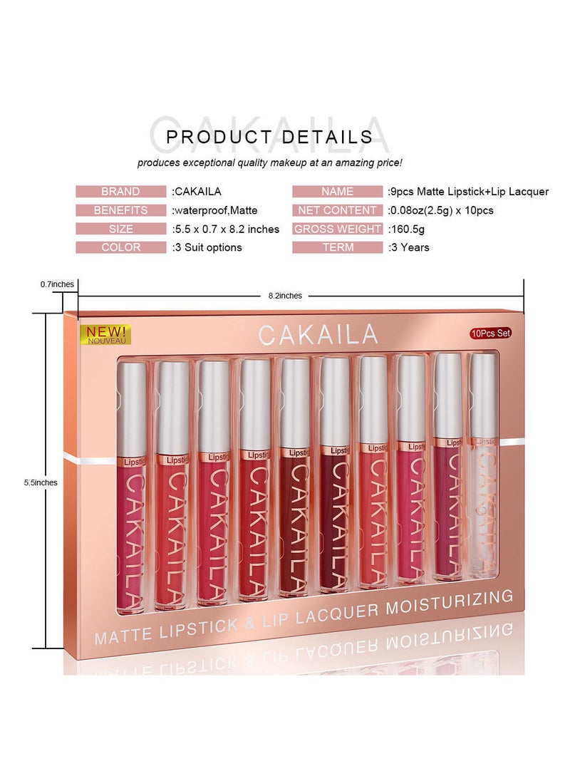 CAKAILA - 10 Pcs Matte Liquid Lipstick Set Contains Smooth Lip Lacquer Moisturizing Long Lasting Waterproof Velvet High Pigmented Lip Makeup Set For Women - Image 1