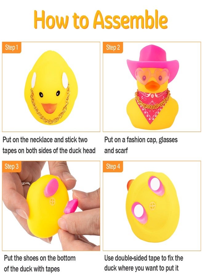 wonuu Cute Ducky in Shoes, Car Dashboard Decorations Pink Cowboy Hat Rubber Ducks, Duck for Car Ornament Accessories with Hat, Glasses, Scarf, Shoes, Necklace, Pink - Image 5