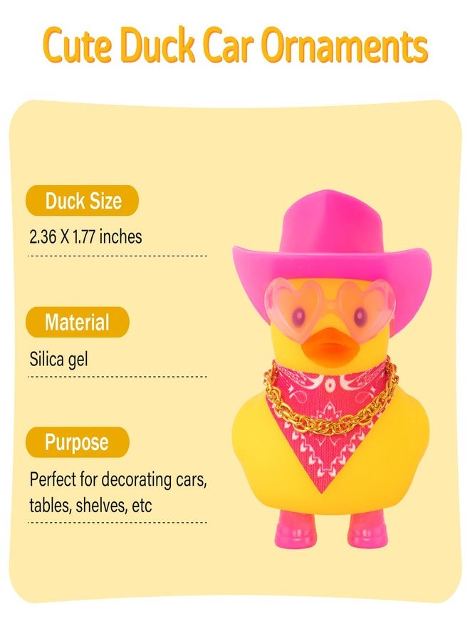 wonuu Cute Ducky in Shoes, Car Dashboard Decorations Pink Cowboy Hat Rubber Ducks, Duck for Car Ornament Accessories with Hat, Glasses, Scarf, Shoes, Necklace, Pink - Image 2