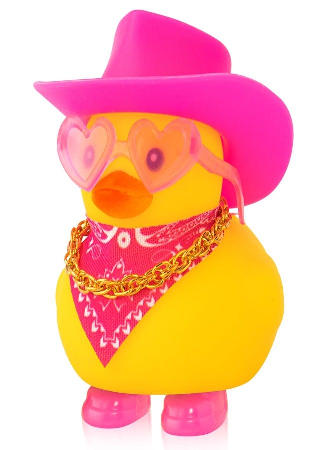 wonuu Cute Ducky in Shoes, Car Dashboard Decorations Pink Cowboy Hat Rubber Ducks, Duck for Car Ornament Accessories with Hat, Glasses, Scarf, Shoes, Necklace, Pink - Image 1
