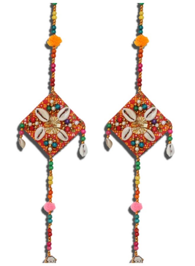 JH Gallery Handmade Recycled Material Rajasthani Dolls Door Hangings/Wall Hanging/Home Decor/Home Furnishing/Diwali Gift/Corporate Gift (38 Inches, 1 Pair), Multi-Coloured - Image 2