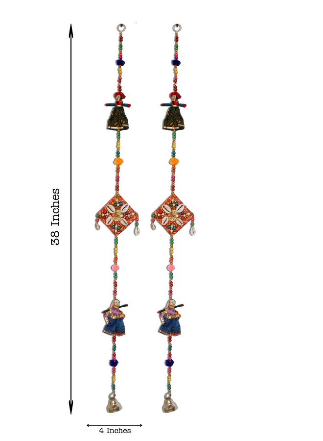 JH Gallery Handmade Recycled Material Rajasthani Dolls Door Hangings/Wall Hanging/Home Decor/Home Furnishing/Diwali Gift/Corporate Gift (38 Inches, 1 Pair), Multi-Coloured - Image 5