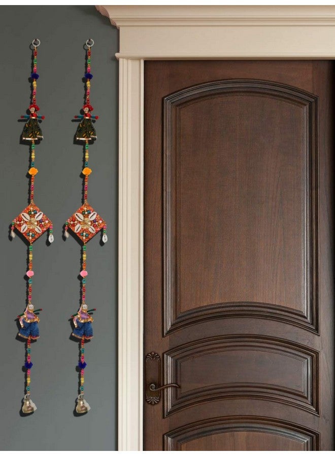 JH Gallery Handmade Recycled Material Rajasthani Dolls Door Hangings/Wall Hanging/Home Decor/Home Furnishing/Diwali Gift/Corporate Gift (38 Inches, 1 Pair), Multi-Coloured - Image 1