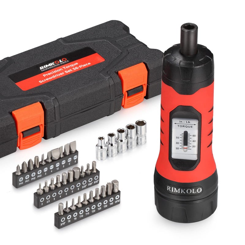 RIMKOLO Torque Screwdriver Wrench Set (10-65 In.lb Â±1) with 29 S2 Alloy Bits & 5 Drive Sockets | 1/4" Socket Adapter for Tools, Bike Repair, Mounting | Includes Portable Case - Image 1
