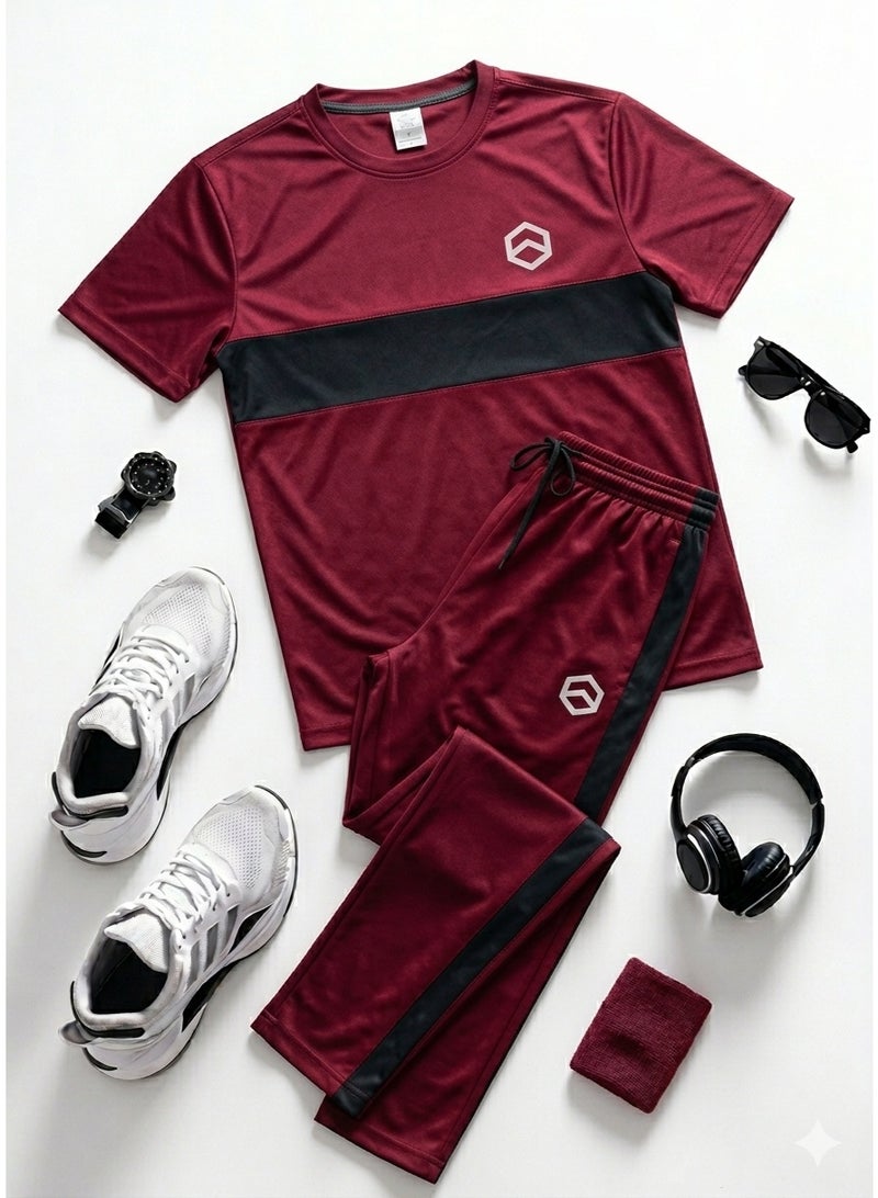 Saif Collection Regular Fit Crew Neck T-Shirt with Comfortable Trousers (Practical Activewear Set) | Co-Ord Set - Image 3