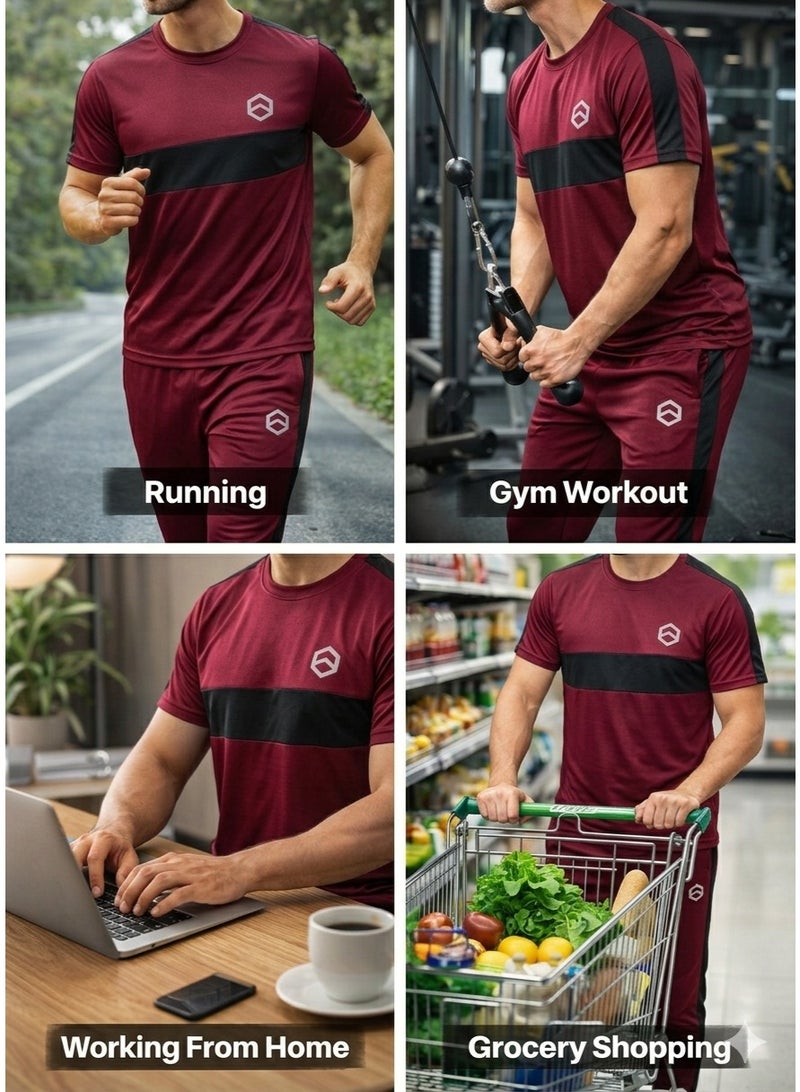 Saif Collection Regular Fit Crew Neck T-Shirt with Comfortable Trousers (Practical Activewear Set) | Co-Ord Set - Image 4