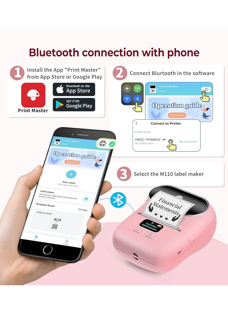 phomemo - Phomemo Label Printer - M110 Barcode Printer, Upgraded Bluetooth Portable Thermal Label Maker for Product, Address, Small Business, Office, Home for Phone/Tablet/PC/Mac, with 100pcs Labels, Baby Pink - Image 1