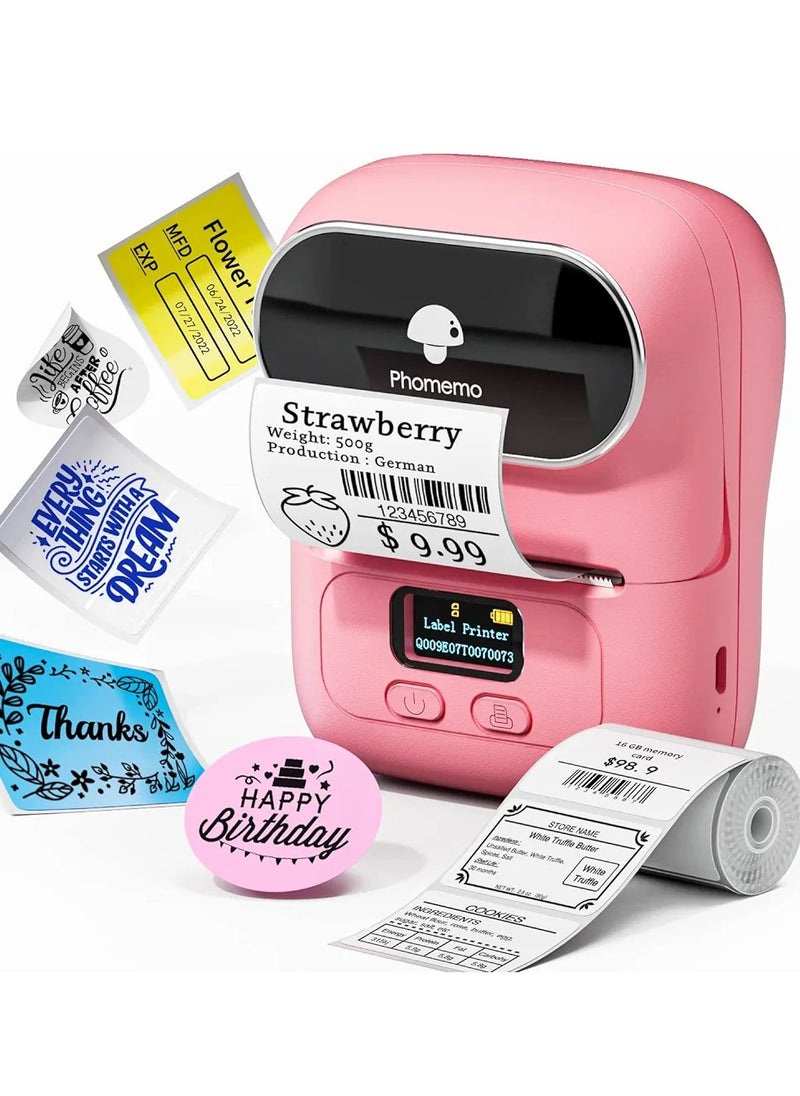 phomemo - Phomemo Label Printer - M110 Barcode Printer, Upgraded Bluetooth Portable Thermal Label Maker for Product, Address, Small Business, Office, Home for Phone/Tablet/PC/Mac, with 100pcs Labels, Baby Pink - Image 1