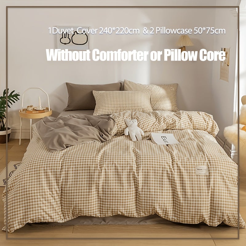 2/3pcs Modern Fashion Duvet Cover Set(1/2pc*Pillowcases,1*Duvet Cover,No Core)Microfiber Yellow and White Grid Pattern Bedding Set Ultra Soft,Comfortable,Breathable Bedding for All Seasons Perfect for a Cozy and Inviting Bedroom,Dormitory Ideal Gift - Image 1