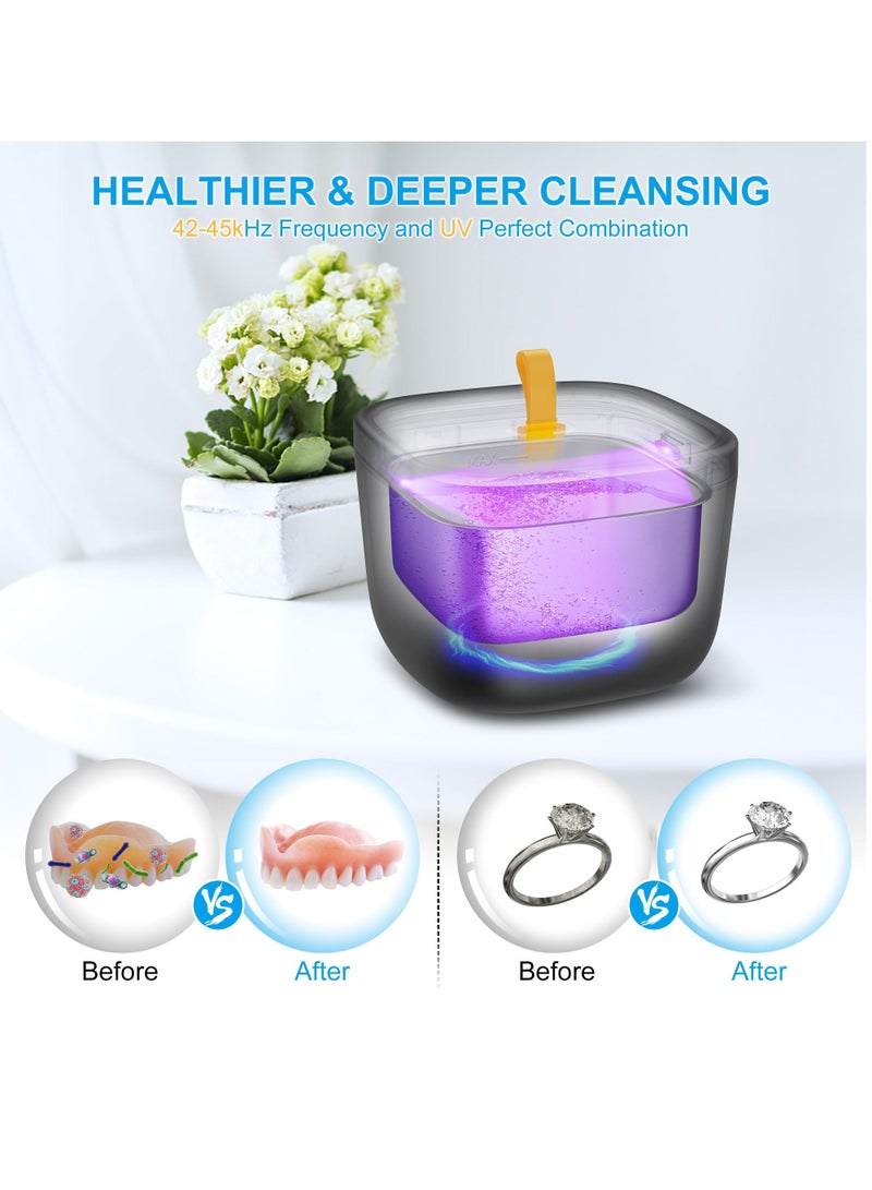 KASTWAVE Ultrasonic Cleaner for Retainer, Denture, Mouth Guard, Aligner, Whitening Tray, Toothbrush Head, 43kHz 255ML Ultrasonic Retainer Cleaner Machine, UV Ultrasonic Jewelry Cleaner for Ring Diamond - Image 3