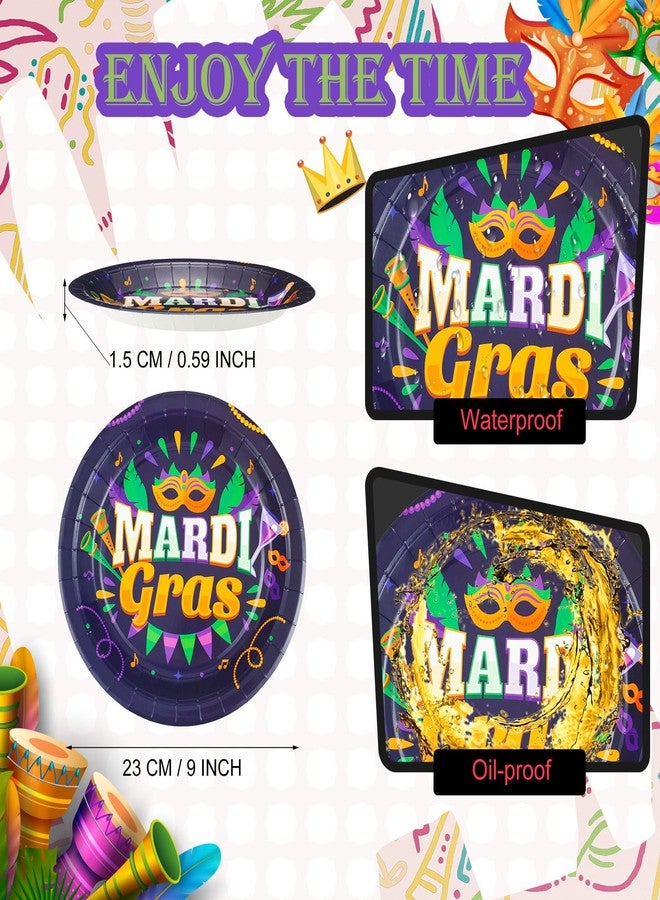 SiliFine 100 Pcs Mardi Gras Paper Plates 9 Inch Carnival Disposable Plates Purple Green Yellow Mardi Gras Party Supplies Decorative Tableware for Masquerade Party Dinner Dessert Supplies - Image 3
