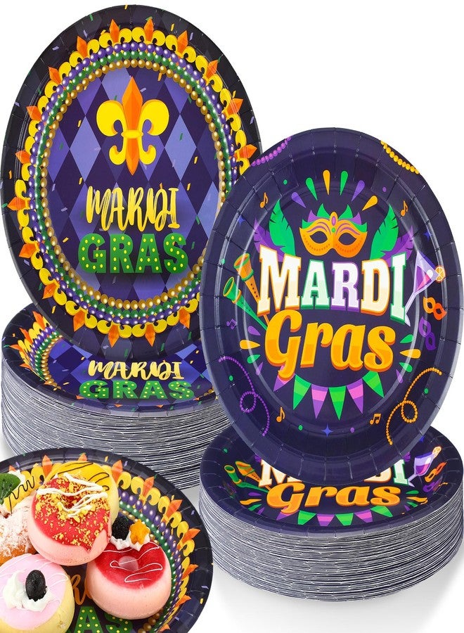 SiliFine 100 Pcs Mardi Gras Paper Plates 9 Inch Carnival Disposable Plates Purple Green Yellow Mardi Gras Party Supplies Decorative Tableware for Masquerade Party Dinner Dessert Supplies - Image 1