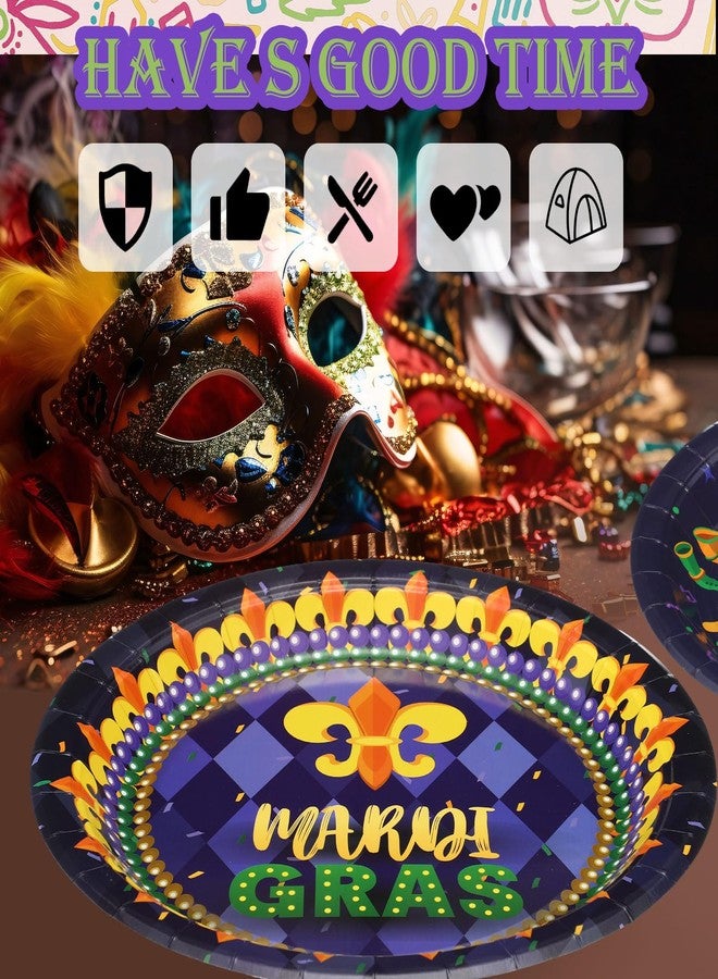 SiliFine 100 Pcs Mardi Gras Paper Plates 9 Inch Carnival Disposable Plates Purple Green Yellow Mardi Gras Party Supplies Decorative Tableware for Masquerade Party Dinner Dessert Supplies - Image 5