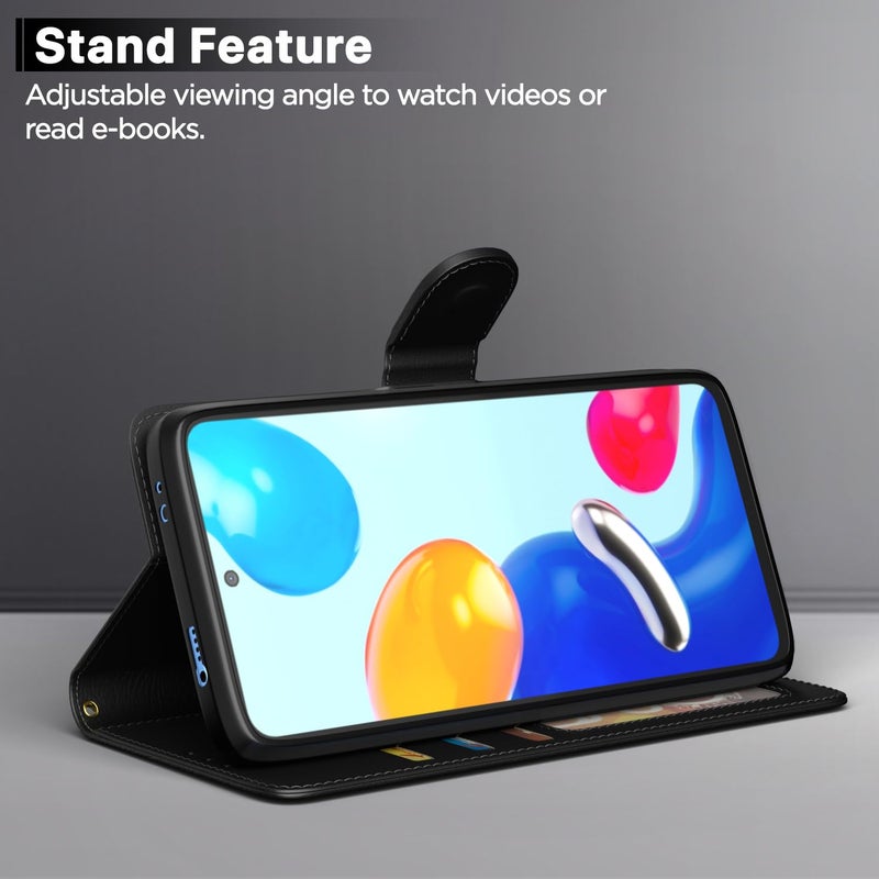 Pikkme Flip Cover Leather Finish | Inside TPU with Card Pockets | Wallet Stand and Shock Proof | Complete Protection Flip Case for Redmi Note 11 / Note 11s(Black) - Image 3