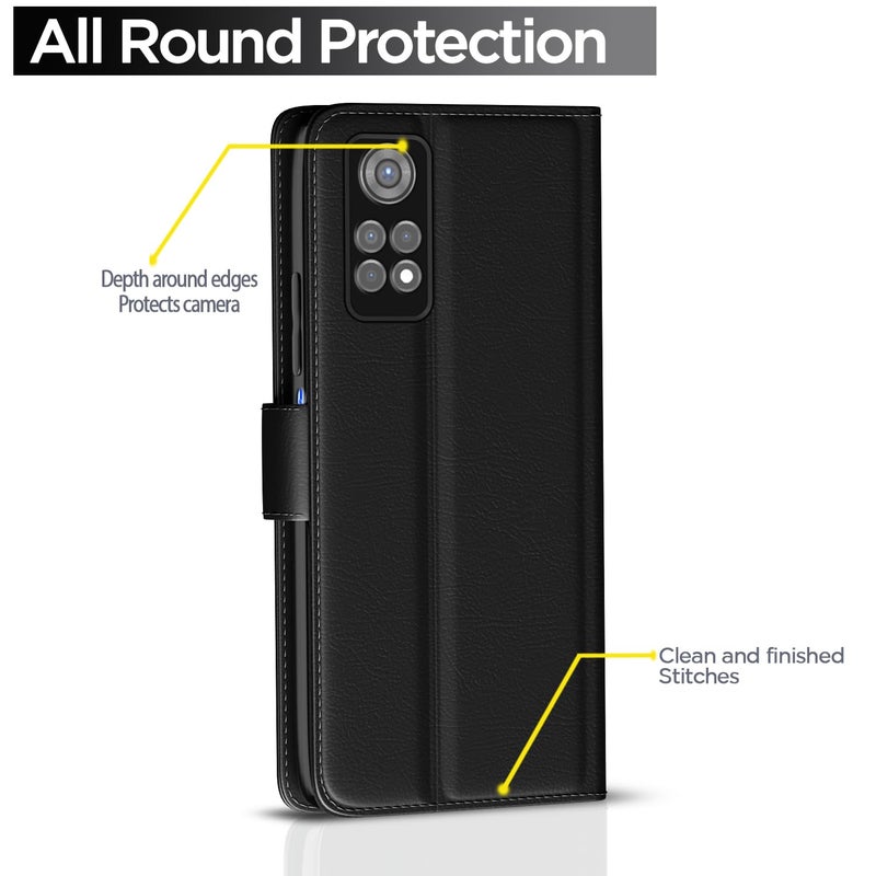 Pikkme Flip Cover Leather Finish | Inside TPU with Card Pockets | Wallet Stand and Shock Proof | Complete Protection Flip Case for Redmi Note 11 / Note 11s(Black) - Image 4