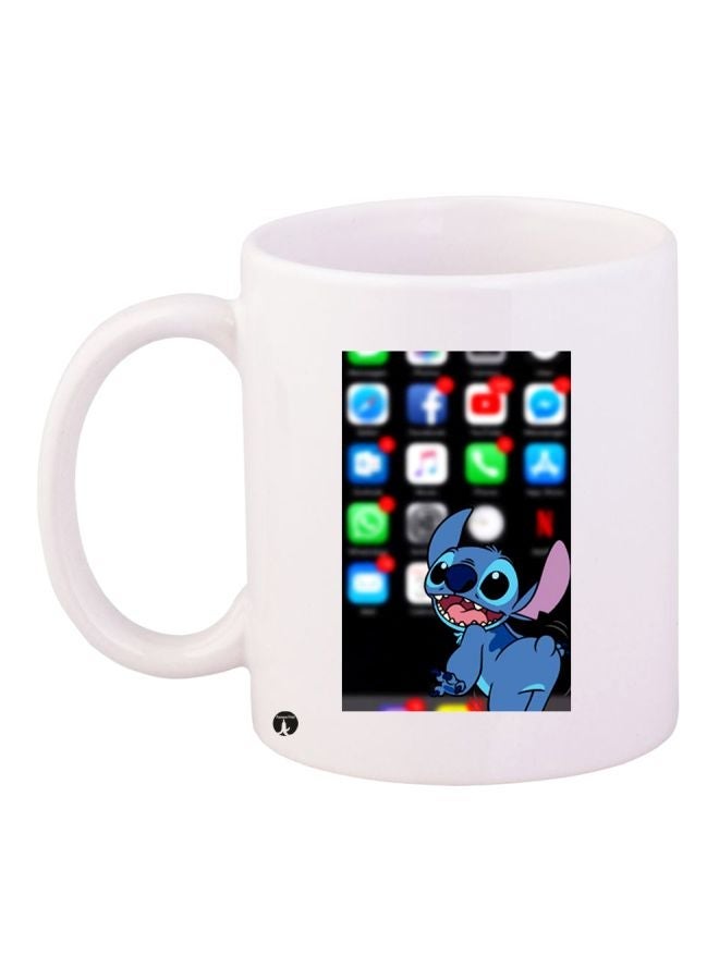 RYN Cartoon Printed Coffee Mug White/Black/Blue 11ounce