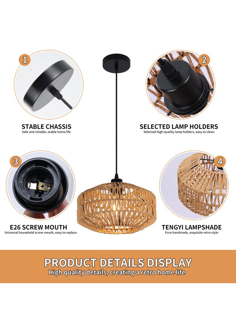GEADI - Rattan Light Fixtures Ceiling Mount Boho Ceiling Light Fixture With Dimmable Led Bulb Mini Hand Woven Rattan Chandelier Light Fixtures Ceiling For Bedroom Kitchen Entryway Living Room Hallway - Image 1