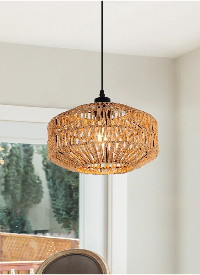 GEADI - Rattan Light Fixtures Ceiling Mount Boho Ceiling Light Fixture With Dimmable Led Bulb Mini Hand Woven Rattan Chandelier Light Fixtures Ceiling For Bedroom Kitchen Entryway Living Room Hallway - Image 1