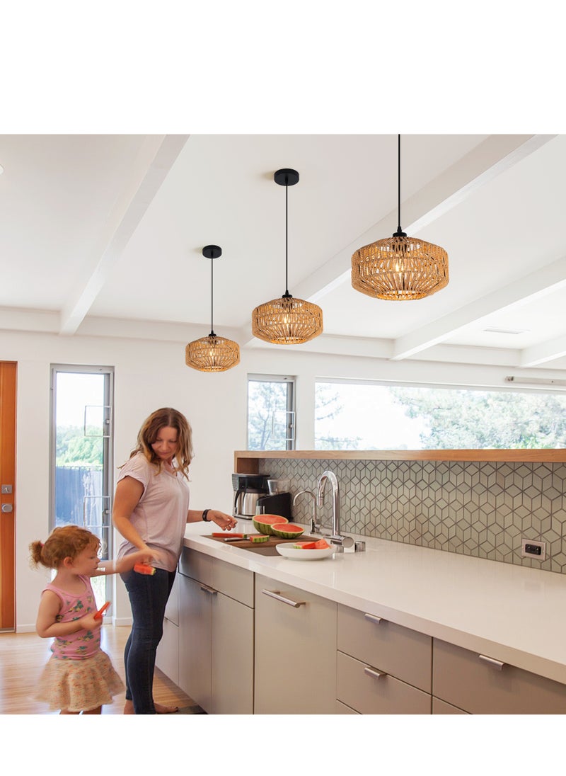 GEADI - Rattan Light Fixtures Ceiling Mount Boho Ceiling Light Fixture With Dimmable Led Bulb Mini Hand Woven Rattan Chandelier Light Fixtures Ceiling For Bedroom Kitchen Entryway Living Room Hallway - Image 1