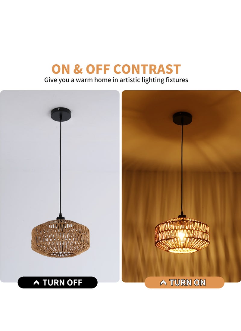 GEADI - Rattan Light Fixtures Ceiling Mount Boho Ceiling Light Fixture With Dimmable Led Bulb Mini Hand Woven Rattan Chandelier Light Fixtures Ceiling For Bedroom Kitchen Entryway Living Room Hallway - Image 1