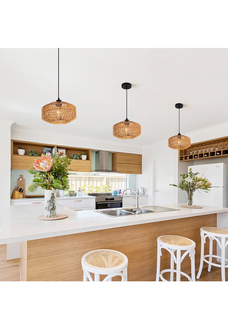 GEADI - Rattan Light Fixtures Ceiling Mount Boho Ceiling Light Fixture With Dimmable Led Bulb Mini Hand Woven Rattan Chandelier Light Fixtures Ceiling For Bedroom Kitchen Entryway Living Room Hallway - Image 1