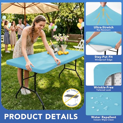 Enjoyidea Spandex Table Cover for 6 Foot Rectangle Tables6 Pack Light Blue Outdoor Picnic Elastic Table CoverSpandex Stretch Folding Table Cloths for Camping Dining Room Patio Kitchen Banquet Party - Image 3