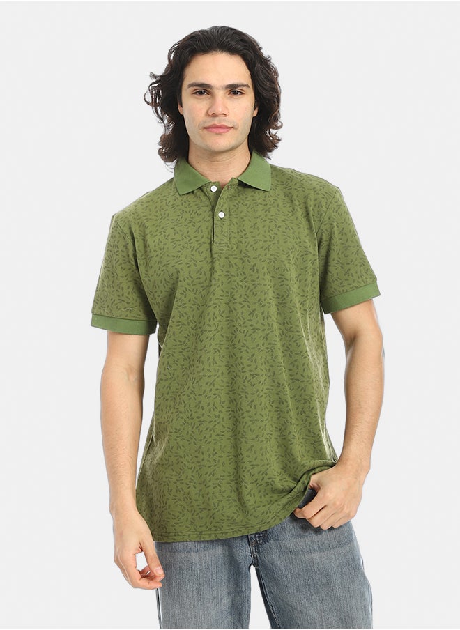 Red Circle Self Pattern Regular Fit Polo Shirt  - Image 1