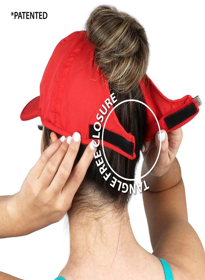 Ponyflo Women's Ponytail Baseball Cap - Curly Hair Ponytail Hat - Texas Tech Red - Image 4