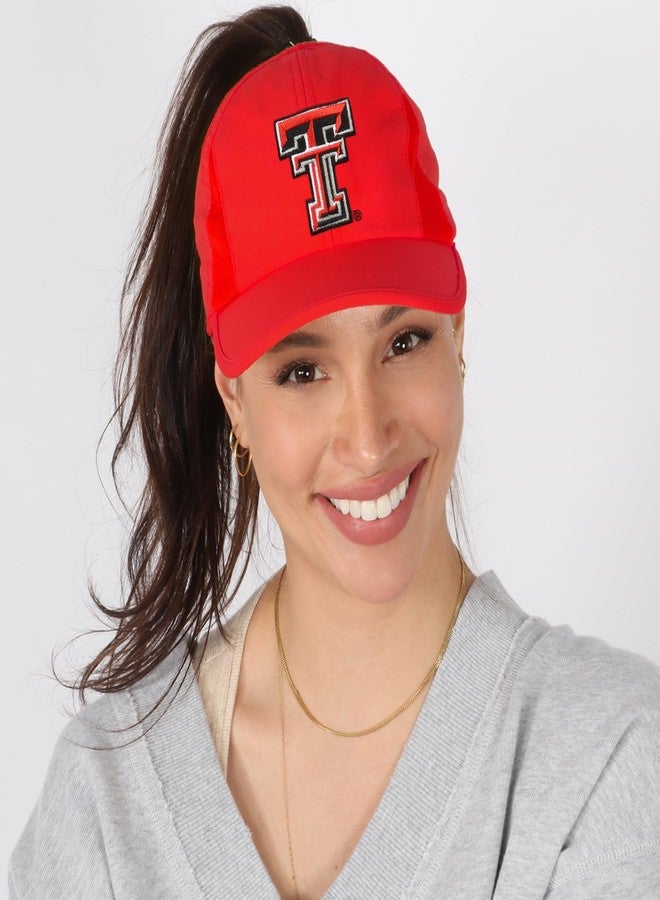 Ponyflo Women's Ponytail Baseball Cap - Curly Hair Ponytail Hat - Texas Tech Red - Image 5