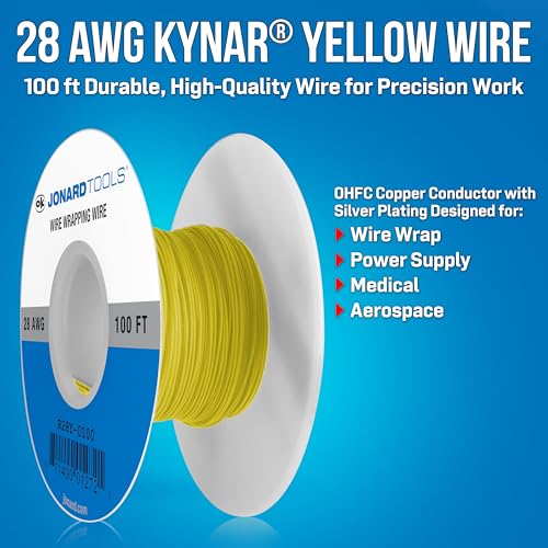 Jonard Tools R28Y-0100 Yellow Insulated Kynar Copper Wire Roll, 28 AWG, 100 ft Length - Image 2