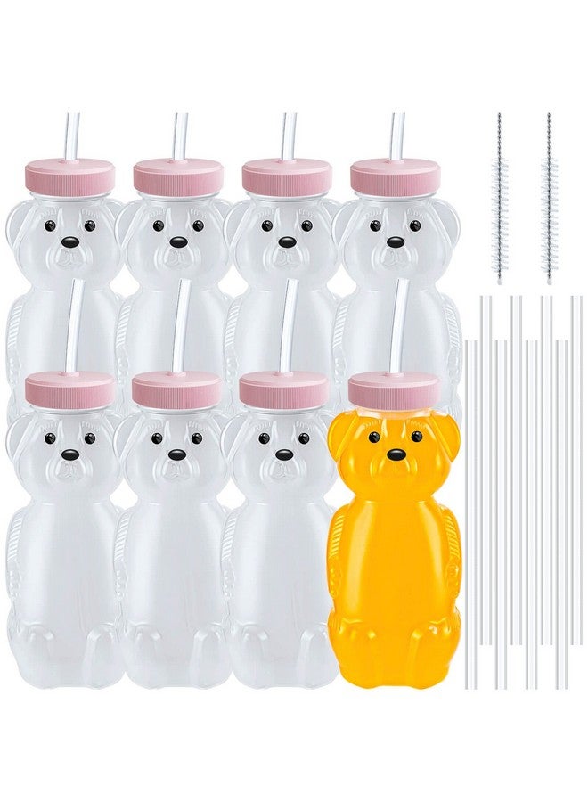 KVCSYAW 8 PCS Honey Bear Straw Cup, Baby Straw Cups with 16 Flexible Straws and 2 Straw Brushes, 8oz Special Supplies Juice Bear Bottle for Infant Feeding, Drinking Needs of Those with Poor Oral Health (Pink)  - Image 1