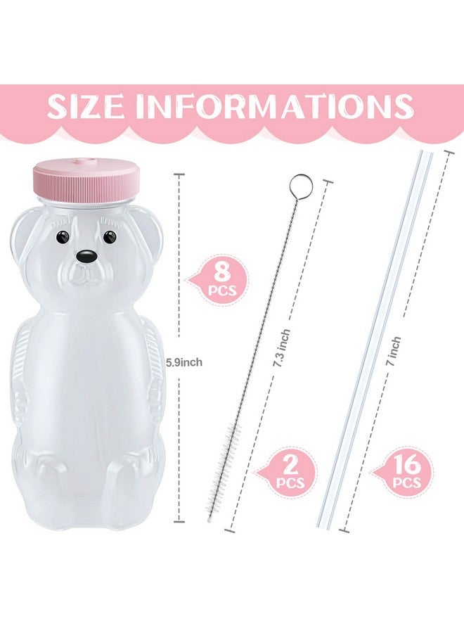 KVCSYAW 8 PCS Honey Bear Straw Cup, Baby Straw Cups with 16 Flexible Straws and 2 Straw Brushes, 8oz Special Supplies Juice Bear Bottle for Infant Feeding, Drinking Needs of Those with Poor Oral Health (Pink)  - Image 2