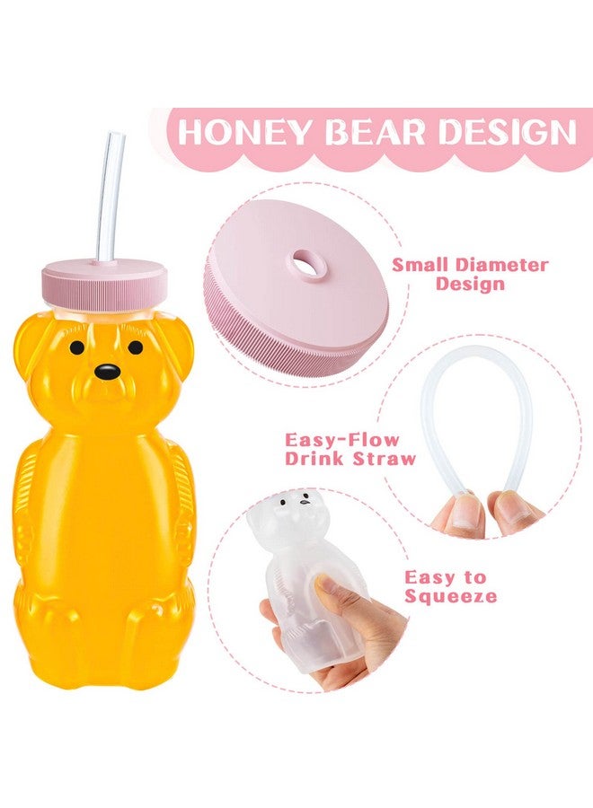 KVCSYAW 8 PCS Honey Bear Straw Cup, Baby Straw Cups with 16 Flexible Straws and 2 Straw Brushes, 8oz Special Supplies Juice Bear Bottle for Infant Feeding, Drinking Needs of Those with Poor Oral Health (Pink)  - Image 3