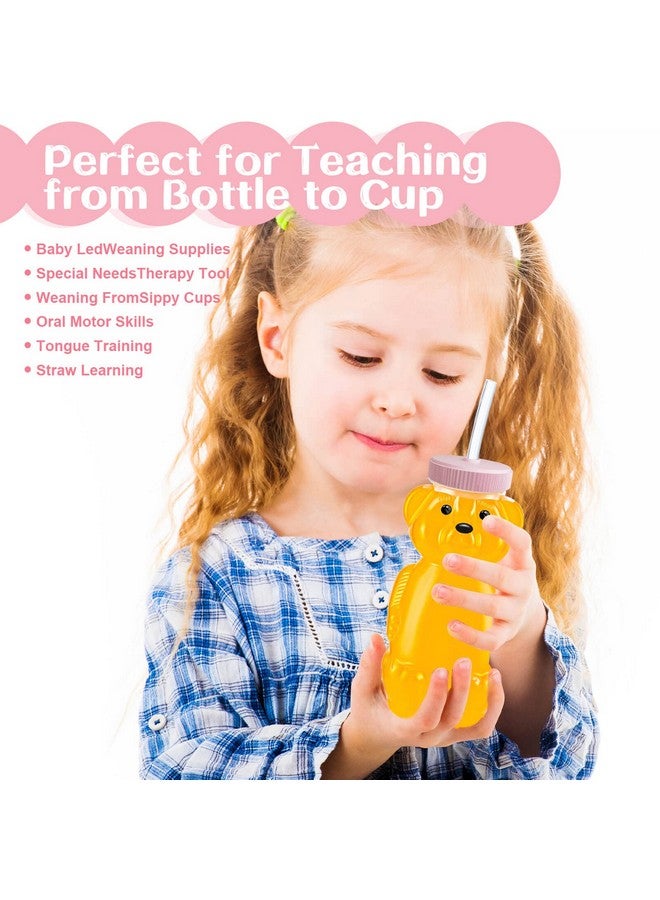KVCSYAW 8 PCS Honey Bear Straw Cup, Baby Straw Cups with 16 Flexible Straws and 2 Straw Brushes, 8oz Special Supplies Juice Bear Bottle for Infant Feeding, Drinking Needs of Those with Poor Oral Health (Pink)  - Image 4
