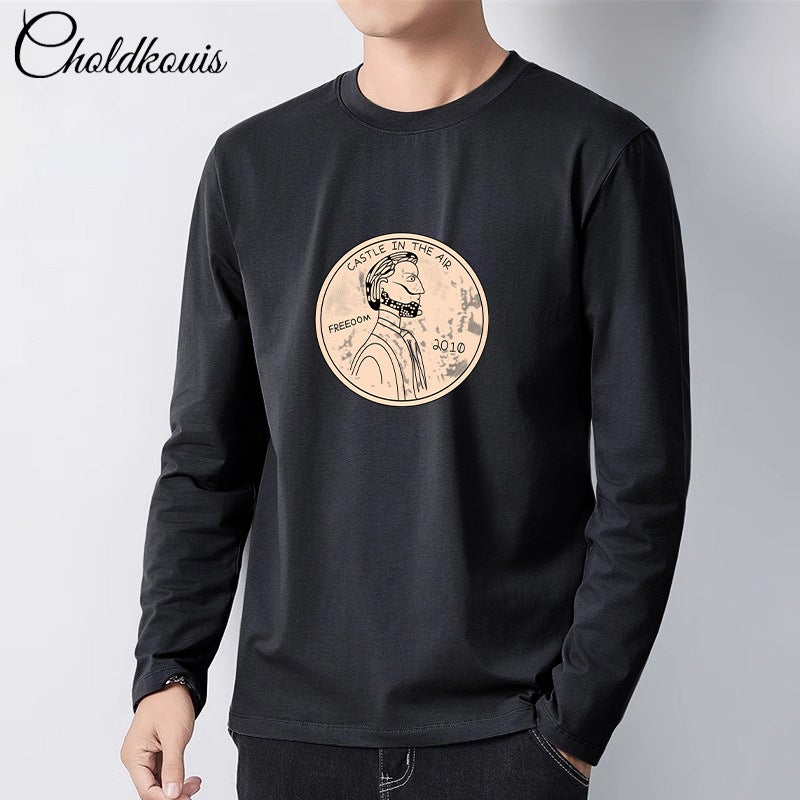 Heavy Long Sleeve T-Shirt Men'S 2025 Spring New Casual Men'S Loose Plus Size Base Shirt Pattern Fashion - Image 1