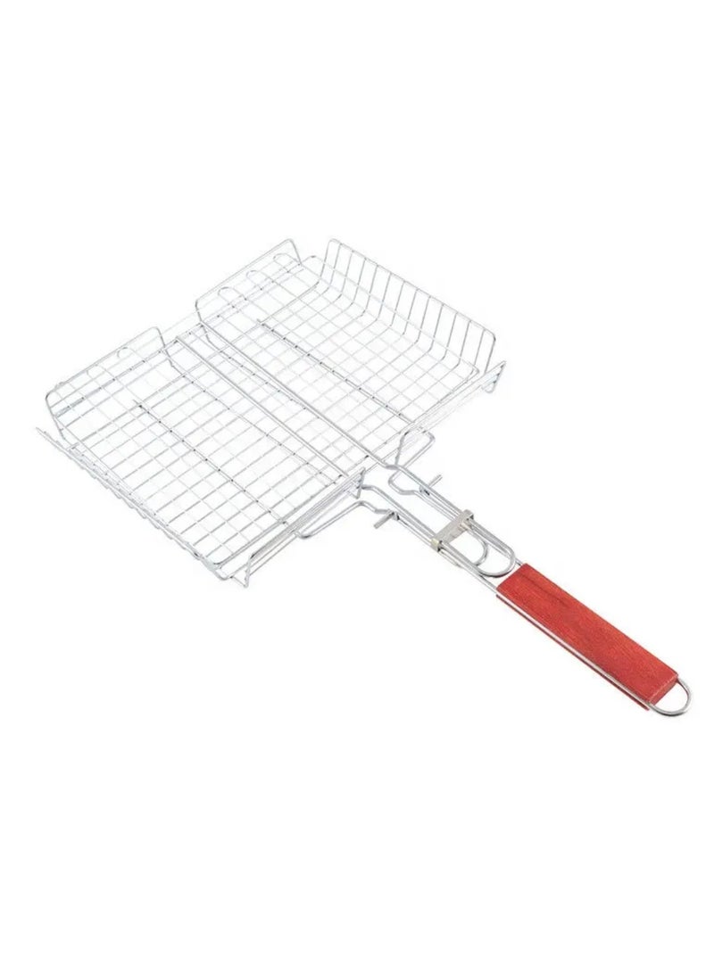 Yuwell Portable Grill Stainless Steel Grill Barbeque Grill Net With Wooden Handle For Grilling Meat Grill Chicken Fish Grill Veggies Paneer BBQ Grill Net - Image 2