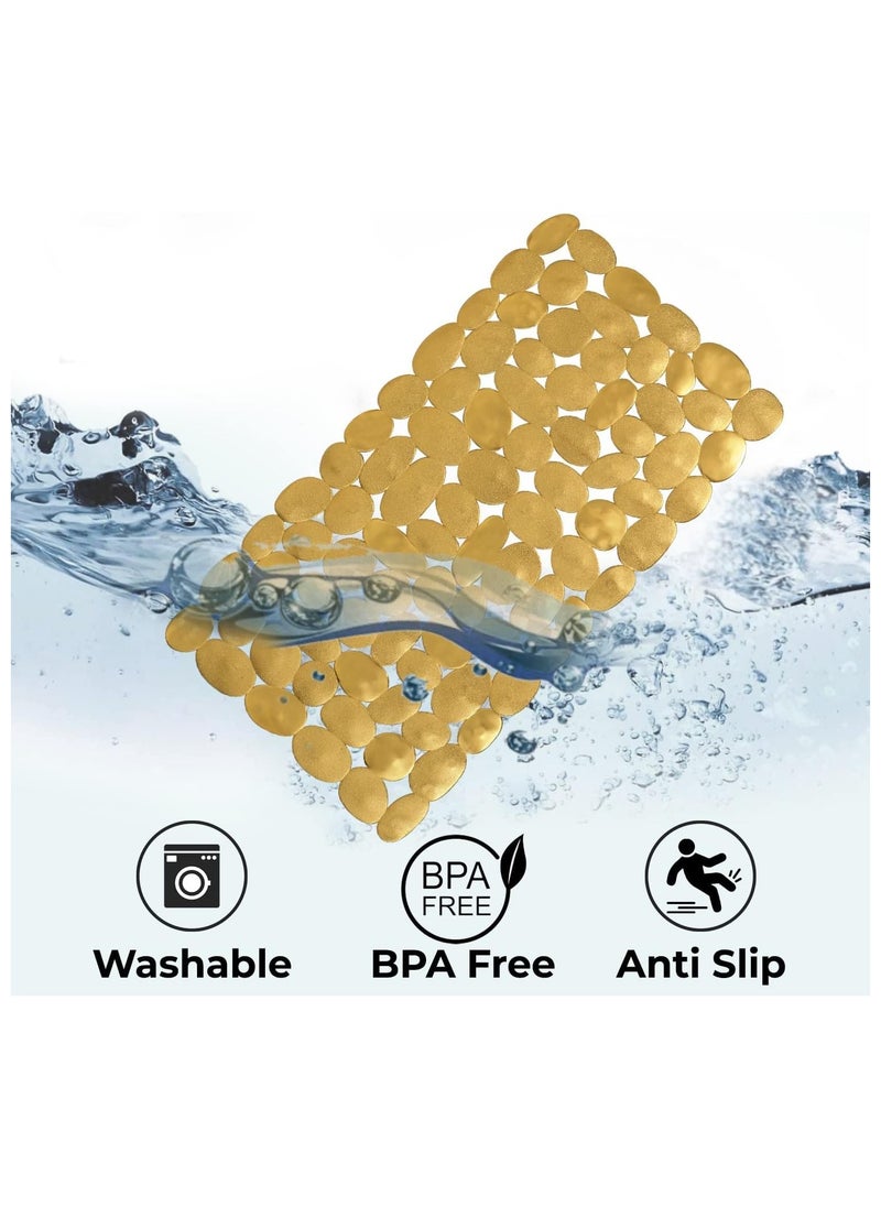 HOKIPO - HOKIPO Metallic Gold Bathroom Floor Mat Anti-Slip Shower Mat, (NEW-3881-GOLD) - Image 1