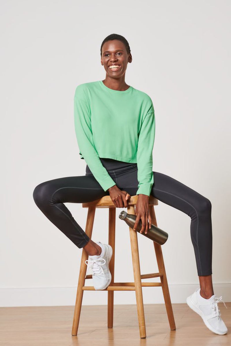 Tchibo Women Sportswear Fit Round Neck Long Sleeves Plain Top, Green - Image 1