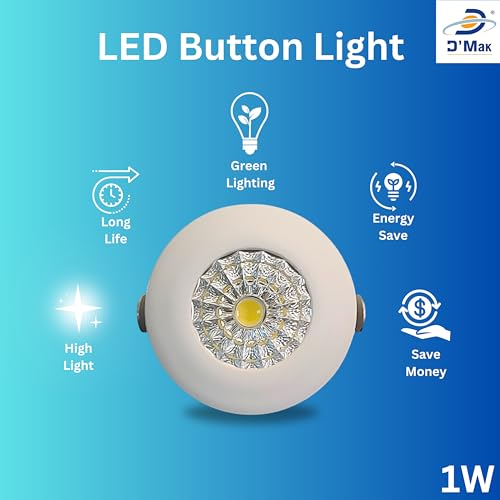 D'Mak b15d 1 Watt Round Led Button/Cob White Focus Light for Pop/Recessed Lighting (Set of 5) - Image 3