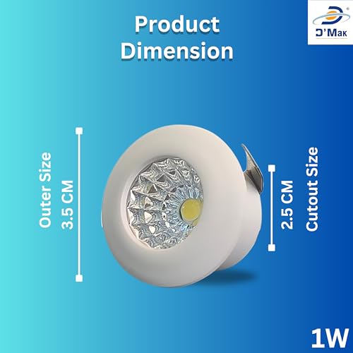 D'Mak b15d 1 Watt Round Led Button/Cob White Focus Light for Pop/Recessed Lighting (Set of 5) - Image 4
