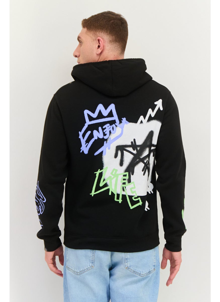 Rue 21 - Men Hooded Graphic Print Long Sleeves Sweatshirt, Black Combo - Image 1