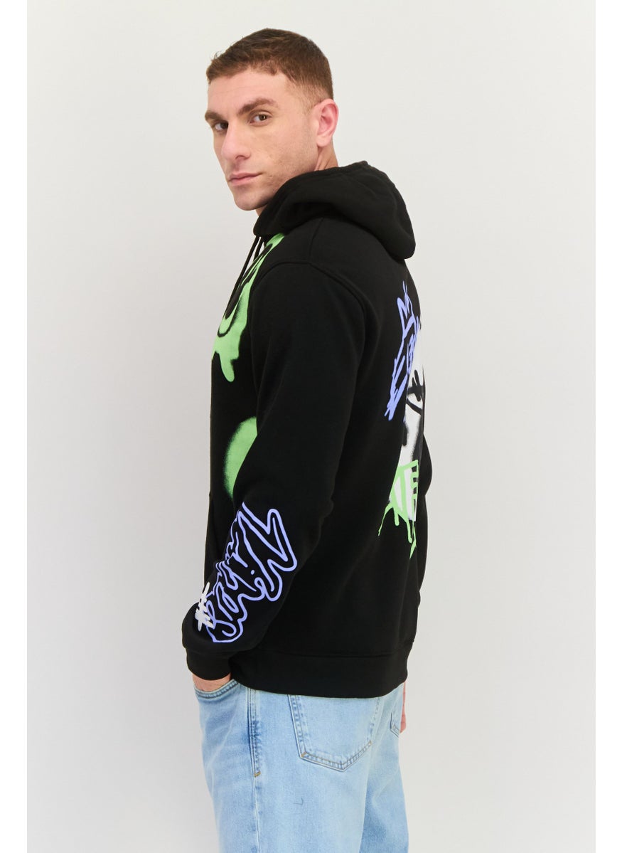 Rue 21 - Men Hooded Graphic Print Long Sleeves Sweatshirt, Black Combo - Image 1