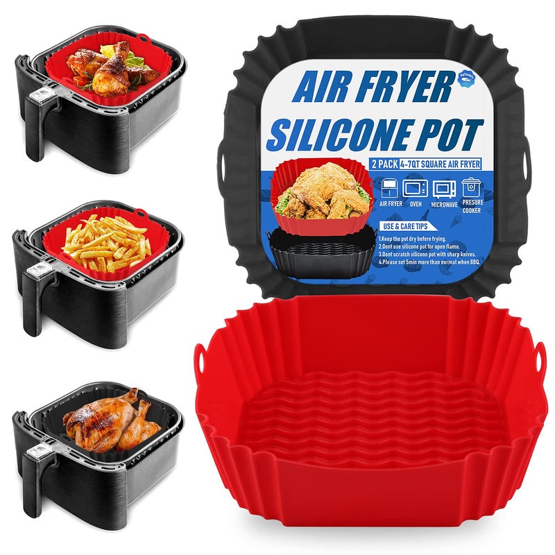 Apluskis 2-Pack Square Silicone Air Fryer Liners Pot, 8-Inch Reusable Inserts for 4â€“7QT Air Fryers, Food-Safe Oven Accessories - Image 1