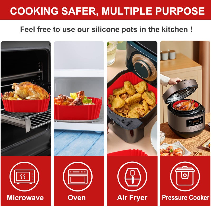 Apluskis 2-Pack Square Silicone Air Fryer Liners Pot, 8-Inch Reusable Inserts for 4â€“7QT Air Fryers, Food-Safe Oven Accessories - Image 4