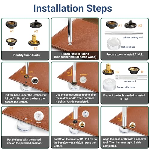 PIGORY 1/2" Snap Button Kit for Leather Crafting, 203Pcs Heavy Duty Leather Snaps and Fasteners Kit(50 Sets), Stainless Steel Canvas Snaps with Tools – Metal Fasteners for Boat Covers, Tents & Sewing - Image 3