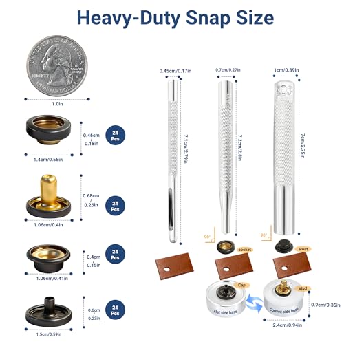 PIGORY 1/2" Snap Button Kit for Leather Crafting, 203Pcs Heavy Duty Leather Snaps and Fasteners Kit(50 Sets), Stainless Steel Canvas Snaps with Tools – Metal Fasteners for Boat Covers, Tents & Sewing - Image 2