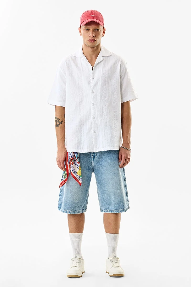 SNITCH White Textured Half Sleeve Boxy Shirt